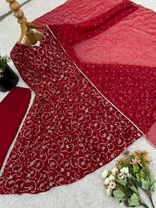 Vestido de Diseñador con Dupatta, Tela de Georgette Sintética Pesada con Bordado y Lentejuelas, para Fiestas y Bodas, Reversible, Zain Exports - Product Image 6