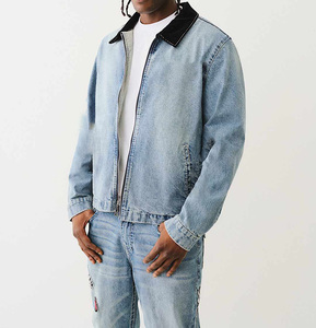 Vente en Gros Logo Personnalisé Vintage Denim Ciré Lettre Col Montant Décontracté Veste de Travail d'Hiver pour Hommes du Pakistan - Product Image 1