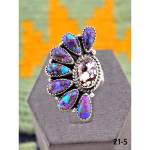 Bague ajustable artisanale en argent sterling avec dahlia violet serti clos et magnésite cheval sauvage, idéale pour un cadeau - Product Image 5