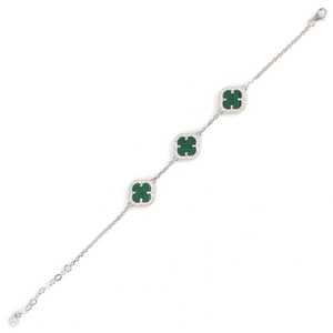 925 Sterling Silver Antourage <b>Clover</b> Model <b>Bracelet</b> with Malachite Stone for Gift Occasions - Product Image 2