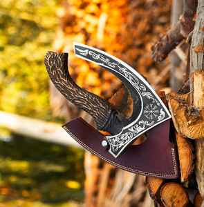 Cuchillo para Pizza de Acero al Carbono de Alta Calidad con Diseño Nuevo para Acampar, Hacha Premium para Exteriores con Funda de Cuero Fino - Product Image 5