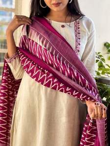 Indian Export Quality Beautiful <b>Dress</b> Latest Khadi Cotton Kurti Pant & Dupatta With Embroidery Work Wide Exporter and Supplier - Product Image 2