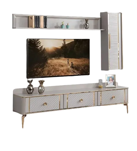 Conjunto de 3 peças de prateleira de madeira para TV e armário de parede para sala de estar