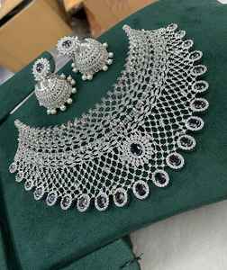 Parure de bijoux de créateur en laiton finition argentée, motif diamant, avec pierre principale en zircon, pour mariage, fiançailles, fête, cadeau - Product Image 5