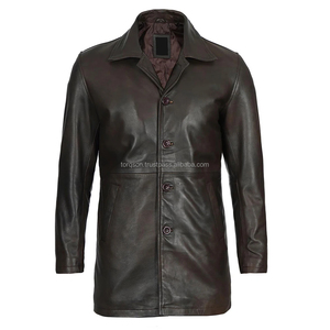 Men's Gothic <b>Black</b> Long Overcoat Durable Genuine Leather Horn Button Breathable Stylish Canvas Lapel Collar Costume Coated - Product Image 2