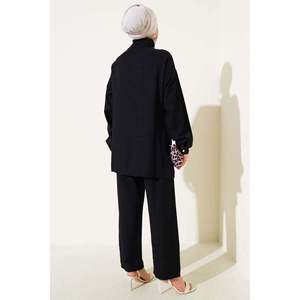 Ensemble 2 pièces léopard à demi-fermeture éclair sur le devant, noir - Product Image 4