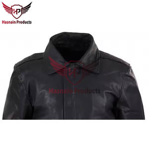 Blouson aviateur personnalisé en cuir noir pour hommes avec col détachable-High-Quality Hasnain Products - Product Image 5