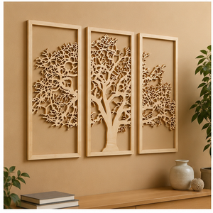 Wooden <b>Wall</b> Art Foliage Pattern Rectangle Handmade Modern Minimalist Home Decoration Multi-piece Package Light Brown <b>Frame</b> - Product Image 3