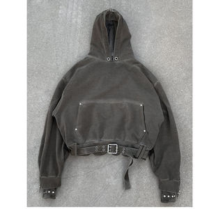 Hoodies Pullover Acid Wash Plain Preppy Hoodie Streetwear Washed Ripped Kangaroo Pocket Hoodie - Product Image 3