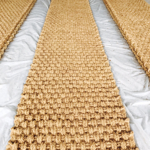 Alfombra de pie de fibra natural hecha a mano, material de yute duradero, estilo bohemio, patrón cuadrado, decoración al aire libre, cocina, comedor - Product Image 1