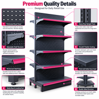 Étagère Gondole à Panneaux Perforés Double Face en Acier Robuste pour Supermarché, Présentoir Réglable à 5 Niveaux, Gris Foncé