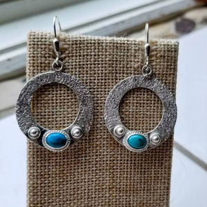 Pendientes de gota de turquesa Kingman genuinos en plata de ley chapada en oro, joyería bohemia de declaración, regalo de boda/Fiesta de moda hecho a mano - Product Image 1