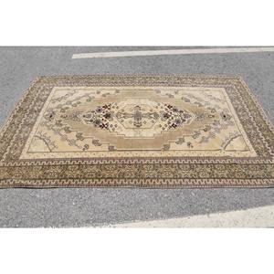 Alfombra turca Vintage clásica Beige marrón 5,3X8,3 pies lana tejido plano Boho yute alfombra látex para sala de estar patrón de retazos - Product Image 3