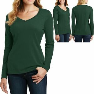 Camisetas de Mujer 100% Algodón, Verano, Cuadros, Cuello en V, Manga Larga, Casual, Holgadas, Tejidas, con Logotipo Frontal - Product Image 1