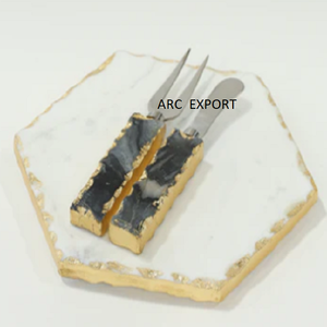 Juego de cubiertos de lujo con decoración de diseño negro con mango de ágata blanca, decoración de mesa, juego de cubiertos único al por mayor a bajo precio - Product Image 1