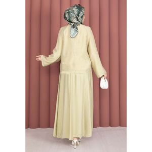 Robe asymétrique à volants en lin 100% pour hiver et printemps, style mousseline, 2 pièces, couleur vert olive, style club, manches courtes - Product Image 6
