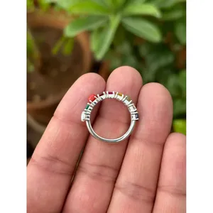 Anillo Navratan de Plata 925 con Piedra Natural, Bañado en Rodio, Engaste de Bisel, Joyería Fina para Uso Diario, Patrón Número de Boda - Product Image 5