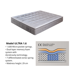 Colchón de espuma viscoelástica Reverso Ultra 1,6 de diseño italiano con cubierta extraíble, aire de resorte de bolsillo para dormitorio moderno para el hogar, Hotel, Villa - Product Image 1