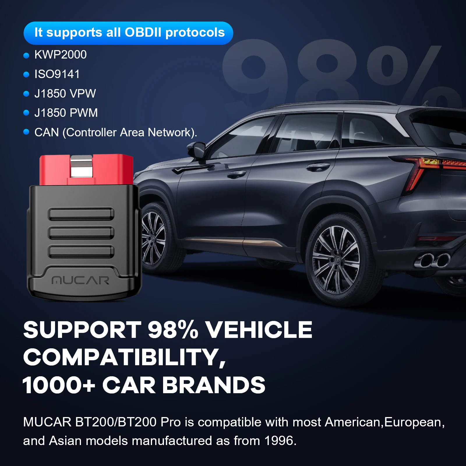 MUCAR BT200 OBD2 Scanner - Full System Car Diagnostic Tool