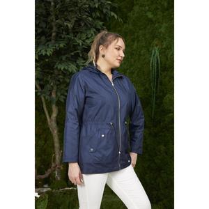 Trench-coat bleu marine grande taille avec détails en mesh - Product Image 3