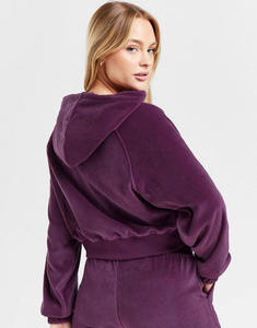 Sudadera con capucha recortada con cremallera completa de terciopelo para mujer, sudaderas transpirables antiarrugas para gimnasio y ropa de calle para mujer, sudadera con cremallera - Product Image 4