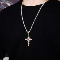 Pendentif Hip Hop Chrétien Croix de Jésus en Argent Sterling Plaqué Or avec Moissanite Rose Clarté VVS-VS, Charme Unisexe Sertie de Pierres