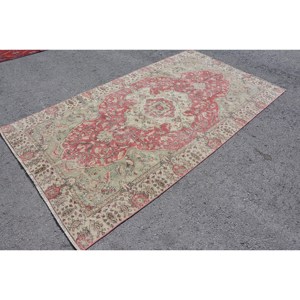 Alfombra de lana turca Vintage de 5x9 pies, diseño de retales rojo y verde, técnica de tejido plano para decoración para sala de estar, látex de 10mm de espesor - Product Image 3