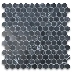 N31XP Nero Marquina Black Marble 1-inch Hexagon Mosaic Tile Polished Honed Finish for Outdoor Bathroom Floor Chinese Design - Product Image 1