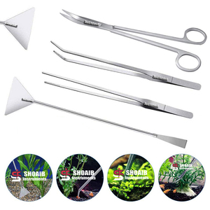 Herramientas de plantas multifuncionales Este Juego de Herramientas de acuario 4 en 1 Pinzas rectas Pinzas curvas Tijera curva Espátula Tanque de peces - Product Image 1
