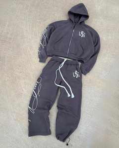 Sweat à capuche personnalisé à épaules tombantes, broderie lourde, streetwear, fermeture éclair intégrale, pour hommes - Product Image 4