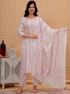 Kurta de algodón puro floral para mujer con Palazzos & With Dupatta traje indio pakistaní salwaar kameez - Product Image 3
