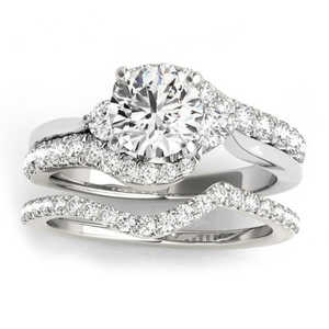 14K White Gold Bypass Engagement Ring & Curved Band <b>Bridal</b> <b>Set</b> 0.67ct Fine <b>Jewelry</b> <b>Sets</b> - Product Image 4