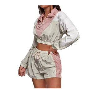 OEM Ensemble de haute qualité pour femmes Ensemble short coupe-vent en polyester 100% pour femmes Ensemble solide de 2 pièces pour femmes Quickdry Respirant - Product Image 2