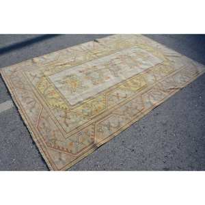 Tapis de tissage plat en laine turque vintage 6.2x9.4 pieds beige avec motif patchwork support en latex pour décorations de salon - Product Image 3