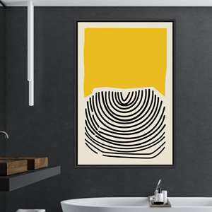 Toile d'art abstraite moderne à imprimé géométrique jaune et noir - Décoration murale élégante, toile encadrée noire - Product Image 1