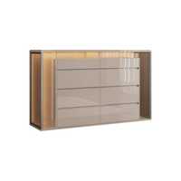 Commode à huit tiroirs brillante, meuble de rangement moderne en bois pour maquillage avec verre trempé
