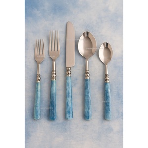 Ensemble de couverts en acier inoxydable argenté avec poignée en os bleu ciel pour la maison et le restaurant ensembles de couverts de table - Product Image 1