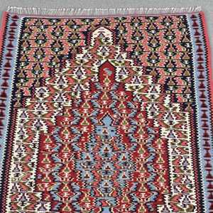 Turkish Small Rug, 2.6x3.7 ft Vintage Rug, <b>Red</b> Kilim <b>Wool</b> Rug - Product Image 5