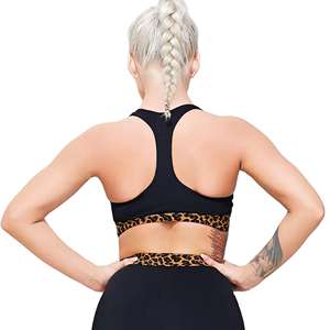 Ensemble de yoga 2 pièces pour femme, soutien-gorge de sport et leggings longs, noir uni, en spandex et nylon, taille élastique en V, extensible dans les quatre sens - Product Image 2