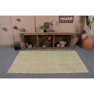 Alfombra turca Vintage moderna, 3,3x6,3 pies, lana amarilla, algas marinas, área grande, retazos rectangulares para entrada, látex, 'alfombra de habitación' - Product Image 4