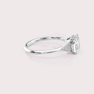 IGI Certified Cushion Cut Lab Created Diamond Engagement <b>Ring</b> Solid 925 Sterling Silver Pavé Accent <b>Ring</b> - Product Image 2