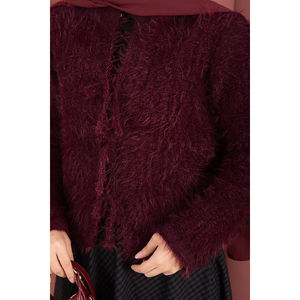 Cardigan en peluche Vera Bohemian, imprimé floral jacquard bordeaux, court, décontracté, été et automne, en cachemire et laine, à nouer devant - Product Image 6
