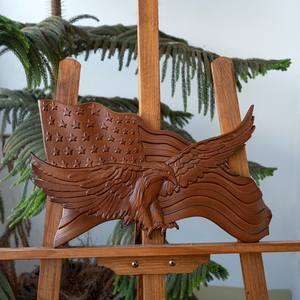 Drapeau américain avec aigle à tête blanche Art mural en bois, décor patriotique en bois sculpté en 3D pour la maison et le bureau, arrangement de table - Product Image 3