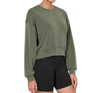 Sudaderas de cuello redondo recortadas de algodón 100% para mujer de diseño personalizado, logotipo frontal corto informal para uso en exteriores de invierno, Etiqueta Privada - Product Image 6