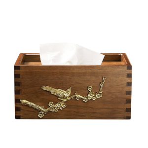 Diseño de lujo de madera y latón antiguo Rectangular pájaro acento adorno de tejido caja de pañuelos decorativa para uso en oficina y eventos - Product Image 1