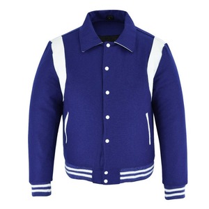 2025 OEM Silo-Sports Hot Blue Fleece <b>Heated</b> Windproof Eco-Friendly Varsity Letterman <b>Jacket</b> Men's White Leather Strips <b>Jackets</b> - Product Image 1