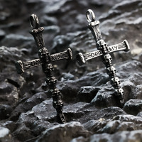Vintage Edelstahl Distressed Totenkopf-Kreuz Anhänger Halskette für Männer Punk Gothic Schmuck Großhandel Massenlieferung