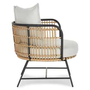 Silla de Comedor con Brazos, Fabricada con Estructura de Hierro, Asiento y Respaldo de Ratán Tejido, Incluye Cojín Resistente al Sol para Uso en Interiores y Exteriores - Product Image 3