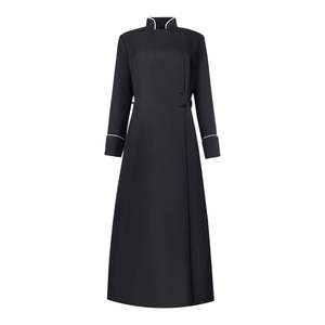Noir pleine longueur fermeture éclair Robe confortable tissu doux col romain conception pour les ministres de l'église - Product Image 6