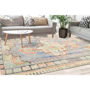 Green Printed Rug: Medallion Design, Vintage Style, Turkish Fabric,With Pile Soft Rug - Product Image 1